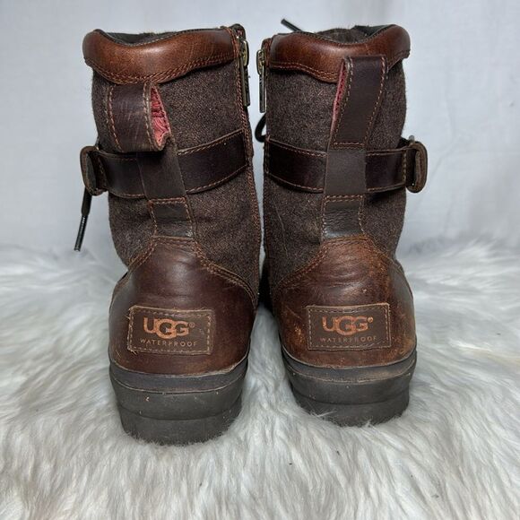 UGG Australia Women's Kesey Tobacco Brown Sherpa Trim Lace Up Ankle Boots Sz 8.5 - Picture 4 of 7